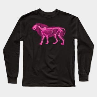 Pop Tribal Patterned African Pink Lion Outline with Skeleton Long Sleeve T-Shirt